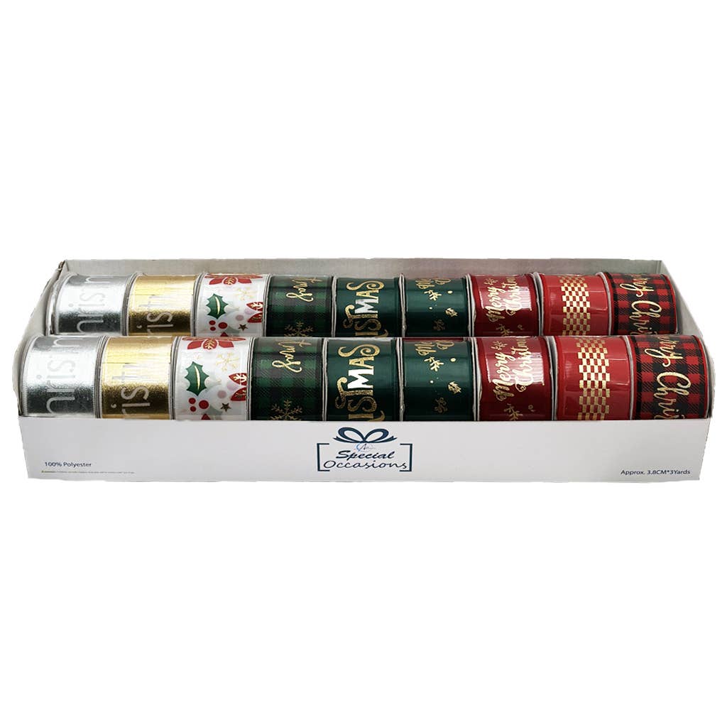 Ribbon - Christmas Designs, 18Rolls/PDQ, 1.5"x3Yards/Roll