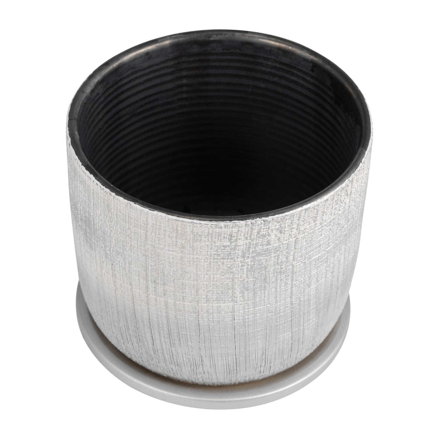 Planters Set of 2 - Silver Ceramic Textured Saucer, 5/6 in.