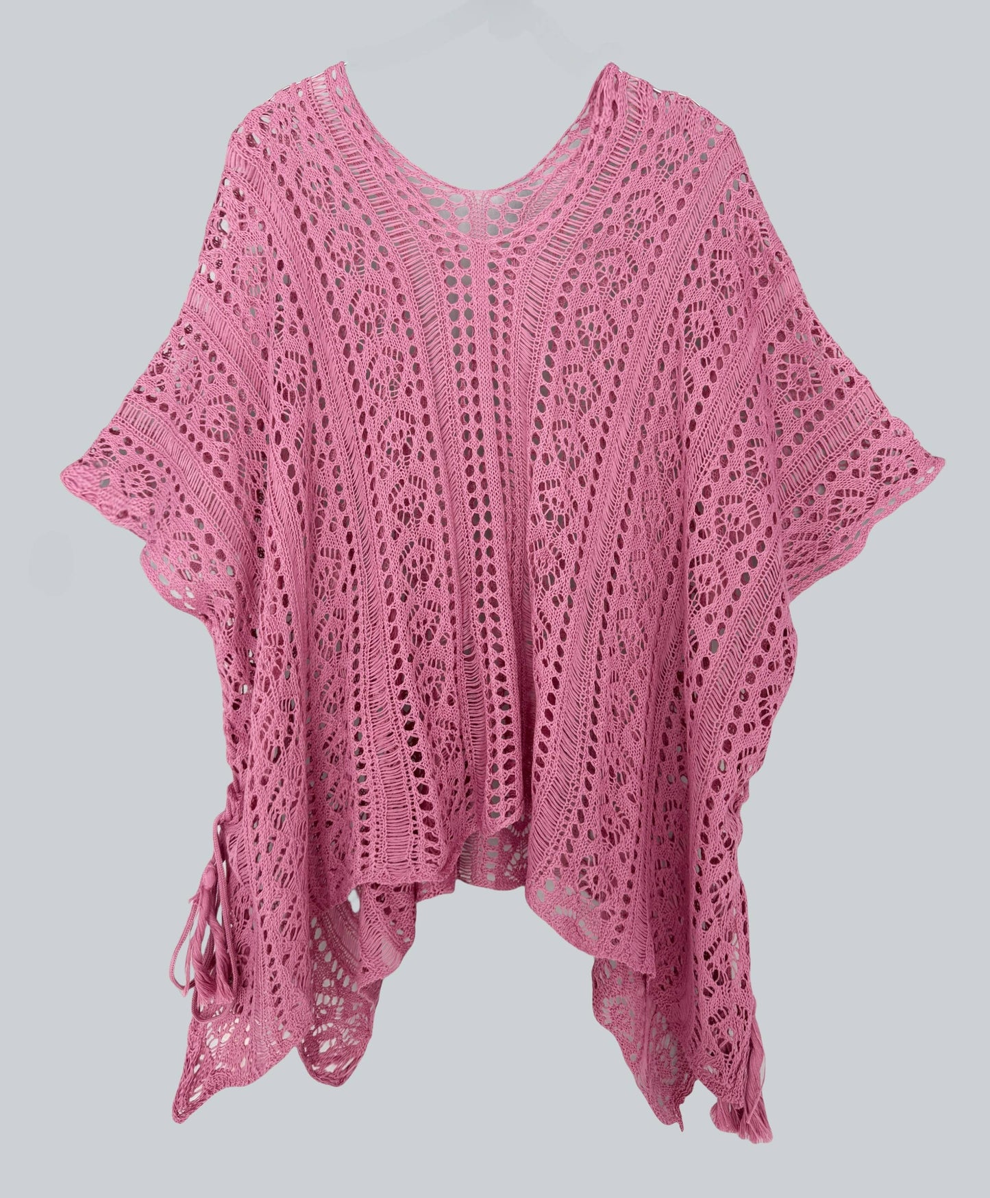JC063308 Sided-Tassel Detailed Crochet Tunic