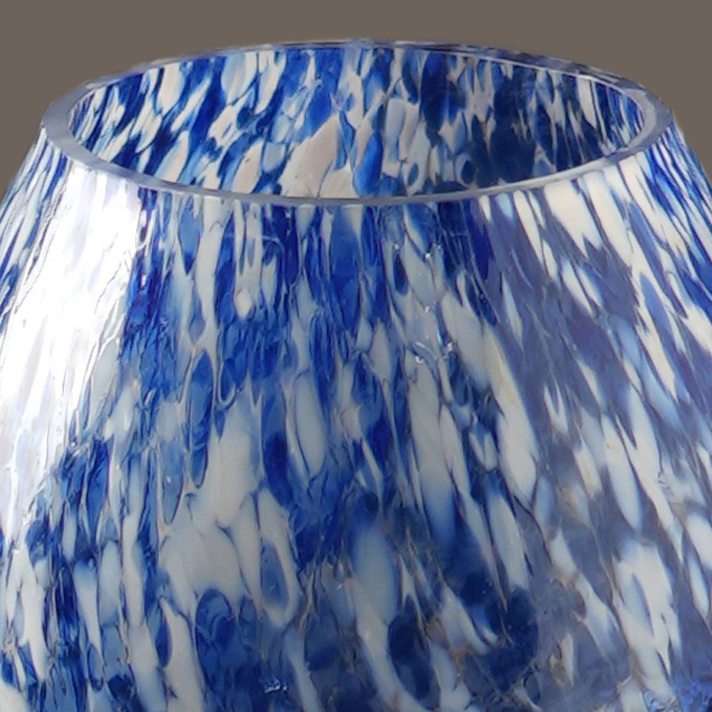 WHITE & BLUE SPLUTTER GLASS PGB VOTIVE HOLDER