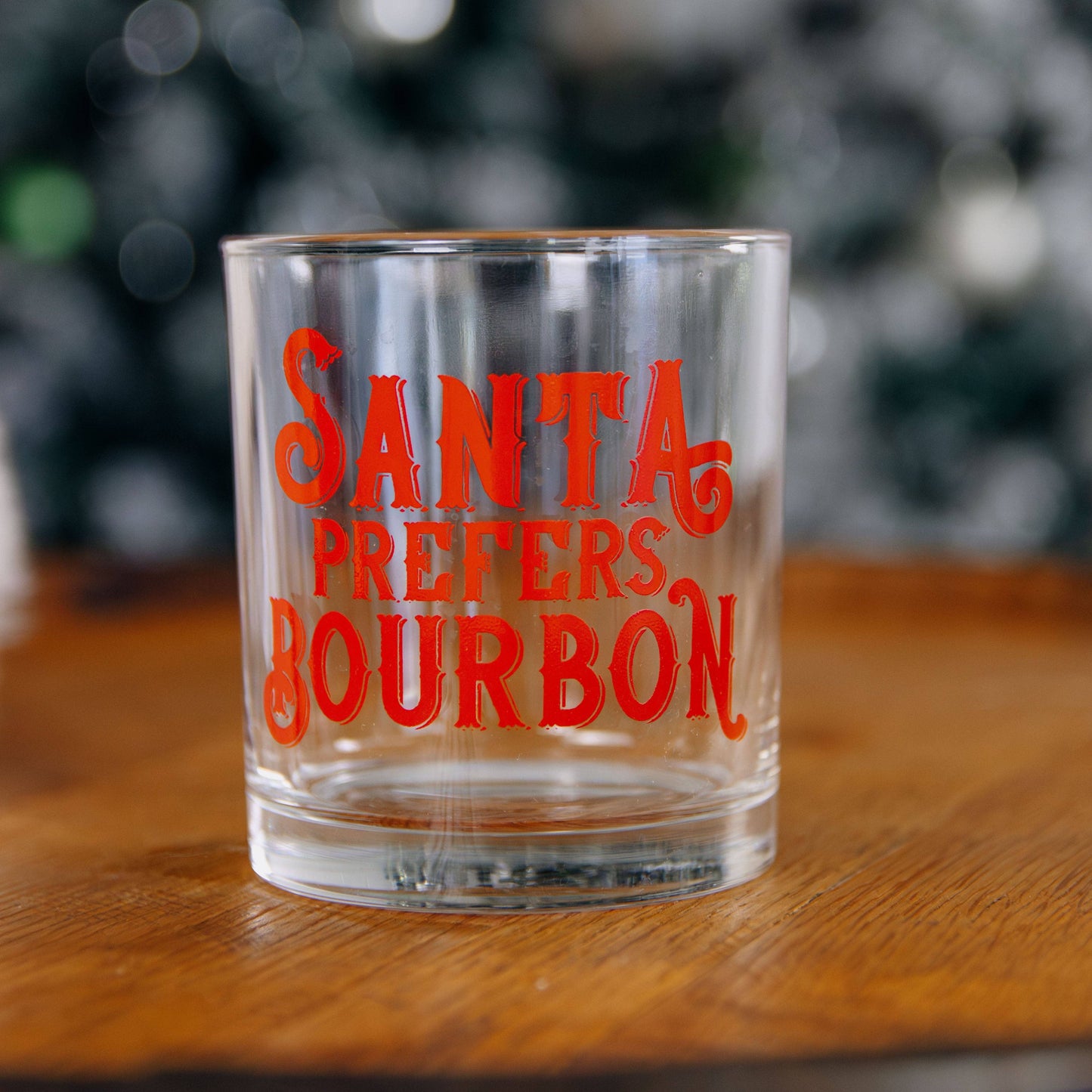 Santa Prefers Bourbon Christmas Rocks Glass