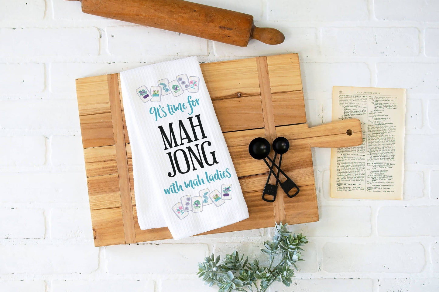 Mahjong Kitchen Towel Mah jongg Tile Game Decor Hostess Gift
