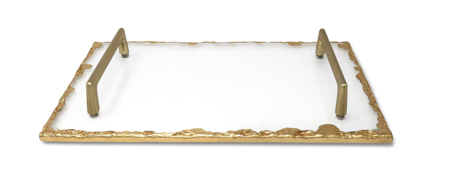 Glass Tray with Gold Rim and Handles - M