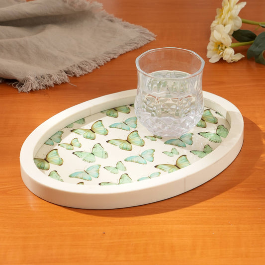Decorative Oval Shape Ivory Resin Tray - 11.5x8.25x1"