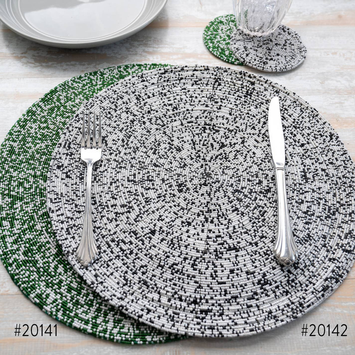 Green & White Beaded Place Mat