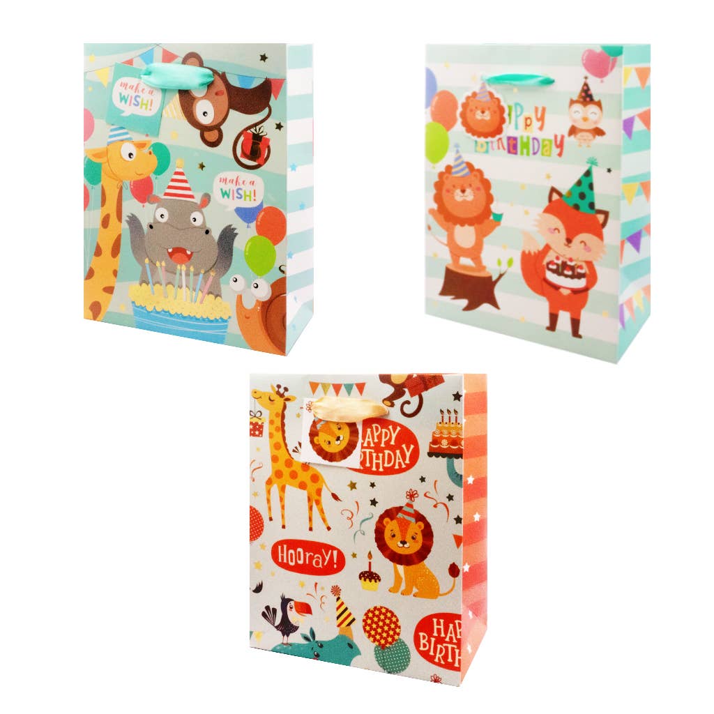 Kids Happy Birthday Gift Bags – Foil Accents, 3 Designs