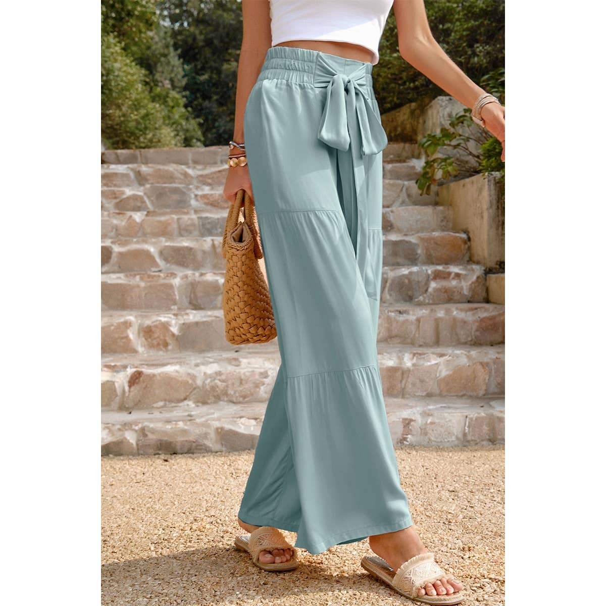 High Waist Knot Elastic Solid Pant