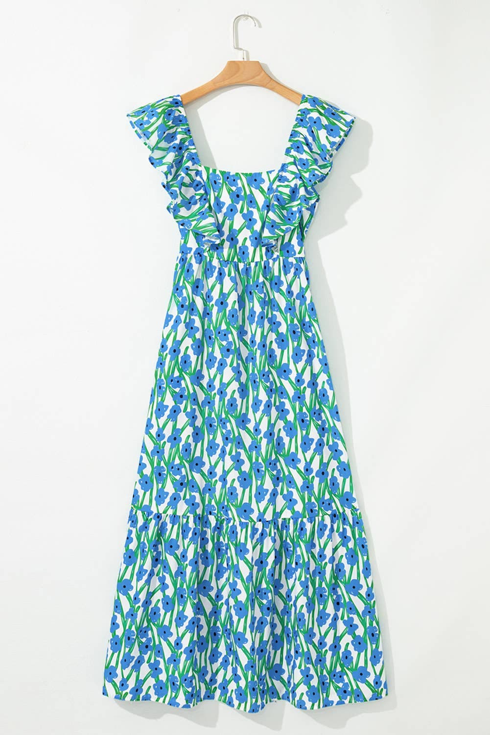 Plus Size Ruffle Trim Square Neck Floral Maxi Dress (S-4X)