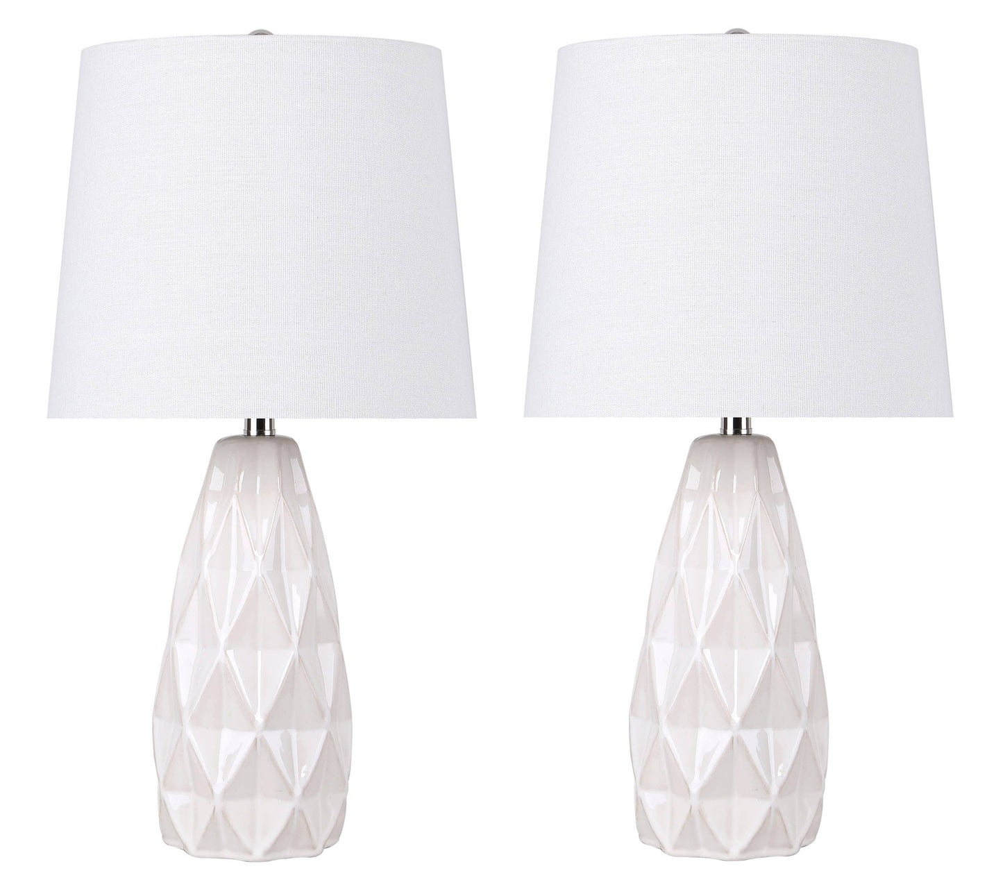 Ceramic Table Lamp w/ Faceted Base & Linen Shade 20.5”