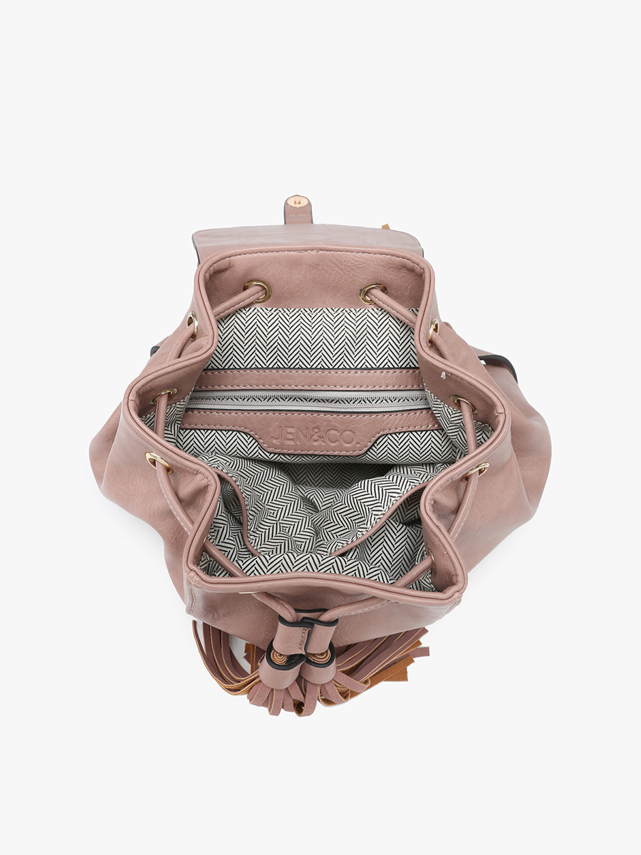 BP2349 Jewel Distressed Bucket Backpack w/ Fringe