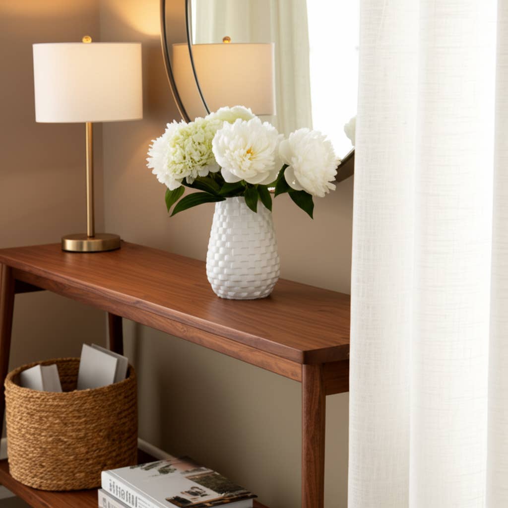 White 9 in. Ceramic Novelty Geometric Textured Vase