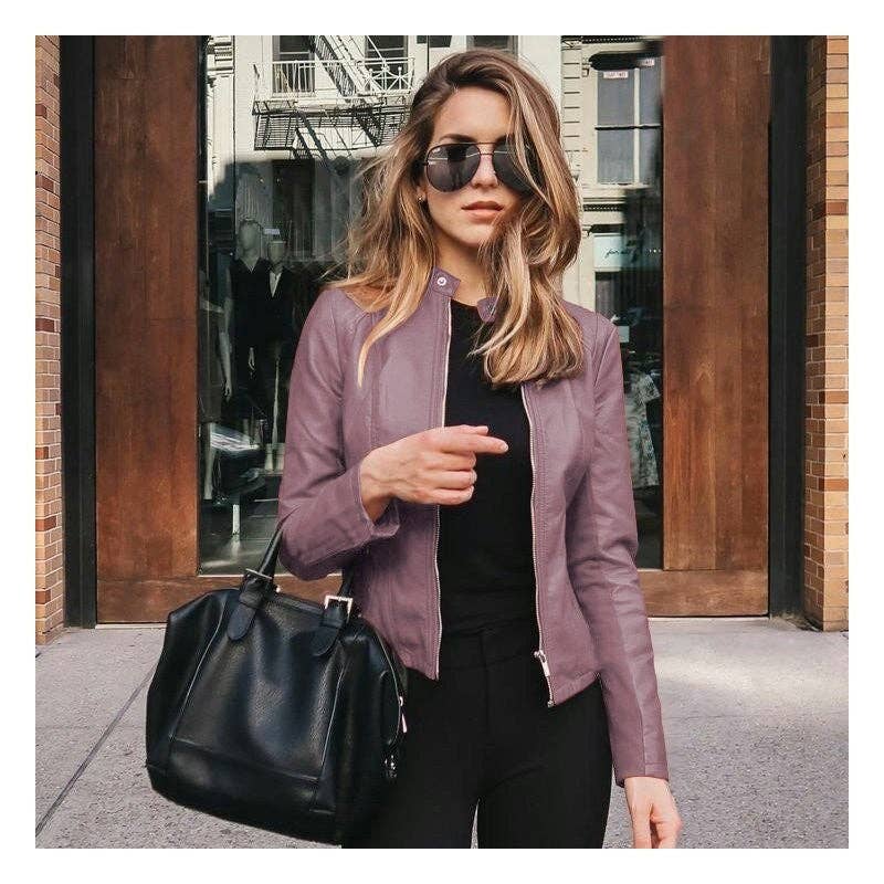 Fashionable Solid Color PU Leather Suit Jacket