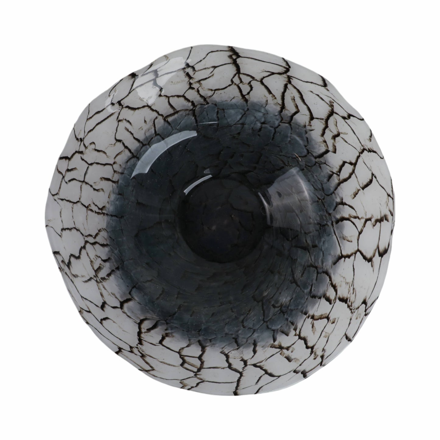 Decorative Bowl - Black Glass Cracked Veining, 12 in.