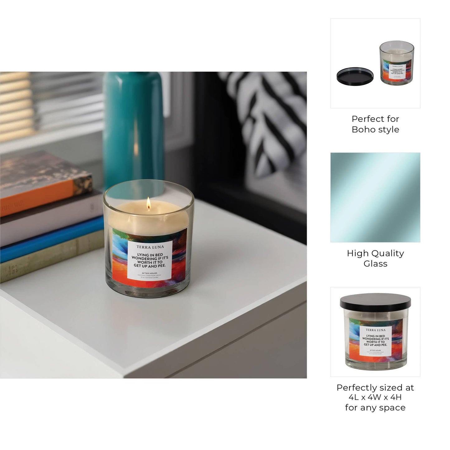 Candle - Orange/Blue Glass Lying In Bed with Lid, 12 Oz