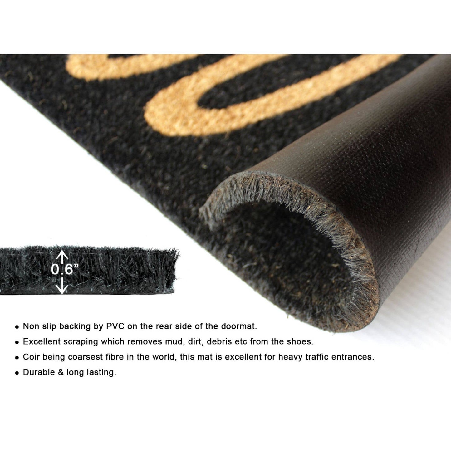 Black Machine Tufted Black Hello Doormat, 18" x 30"