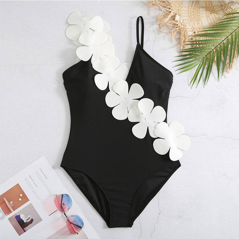 2PC Set Flower Shoulder One Piece Swimwear