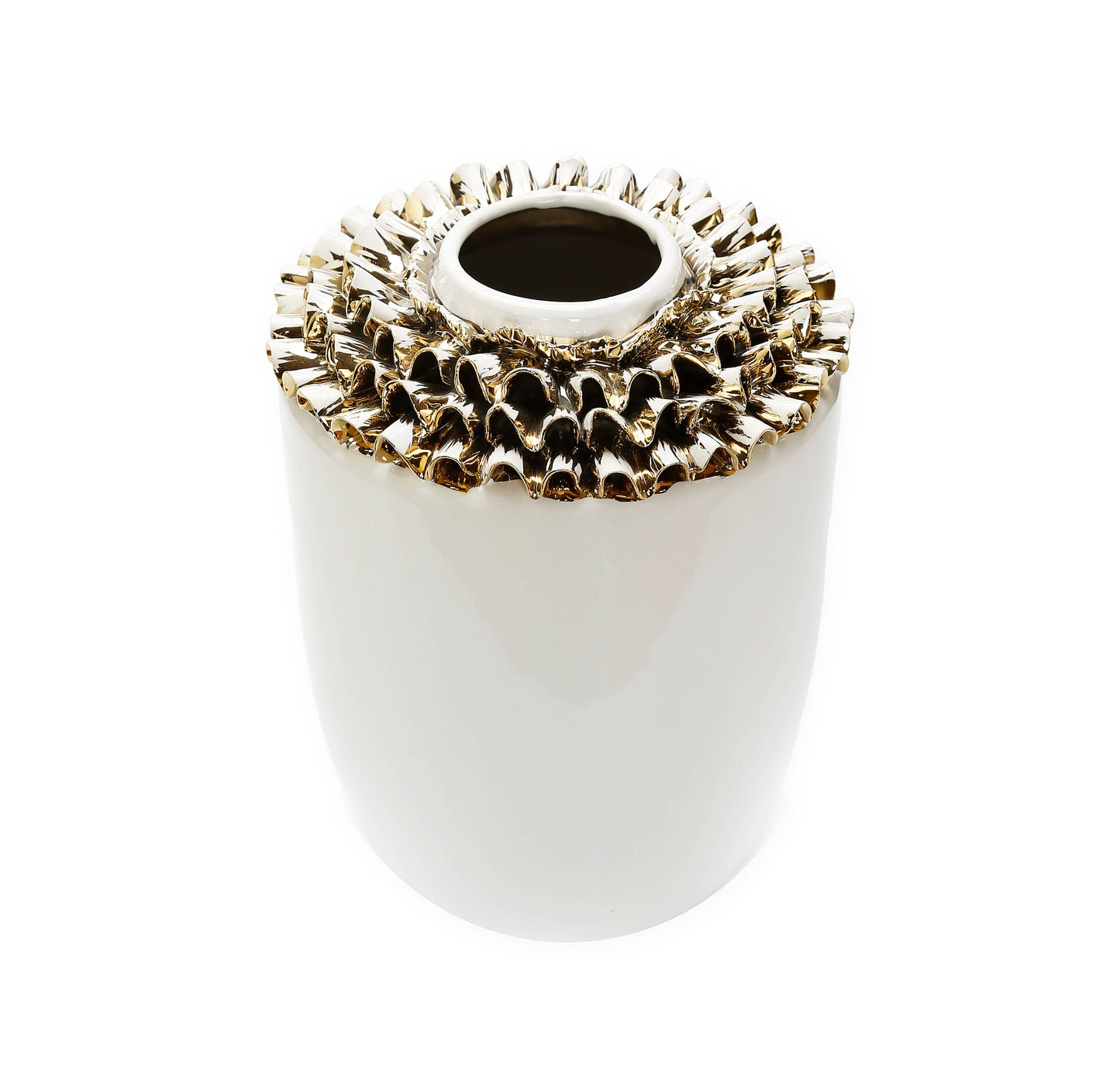 10"H White Ceramic Vase Gold Design
