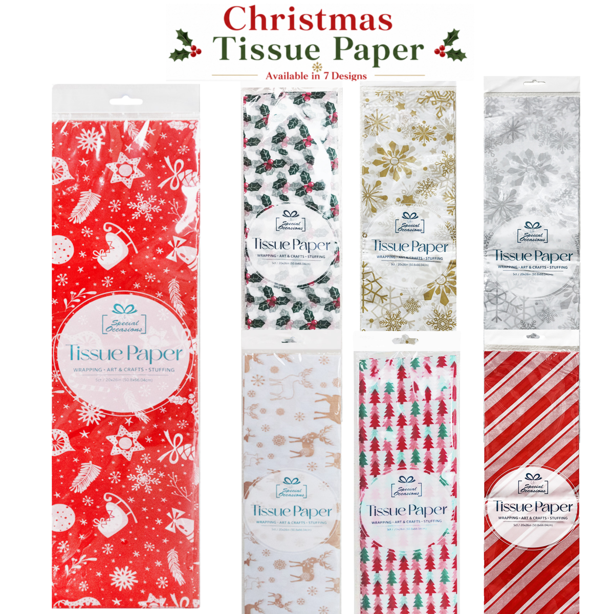 Christmas Tissue Paper – Available in 7 Styles