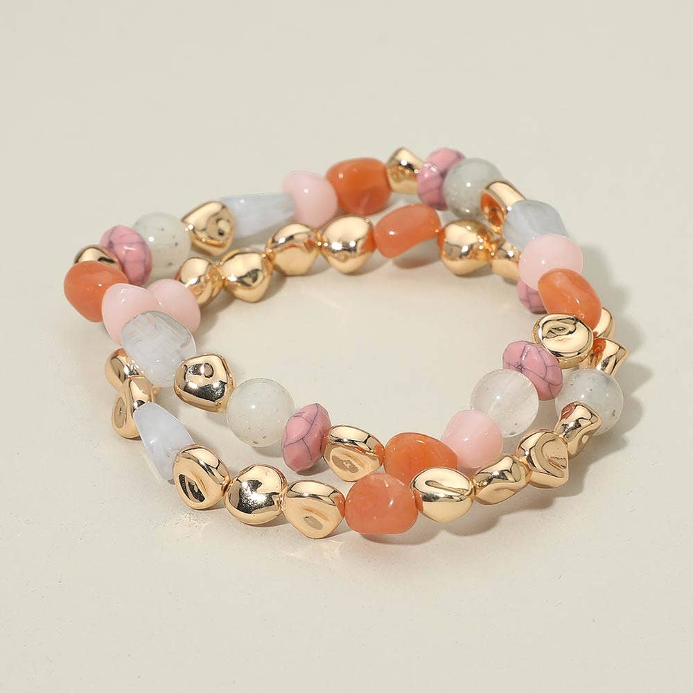 2PCS - Multicolor Pebble Beaded Stretch Multi Layered Bracelets