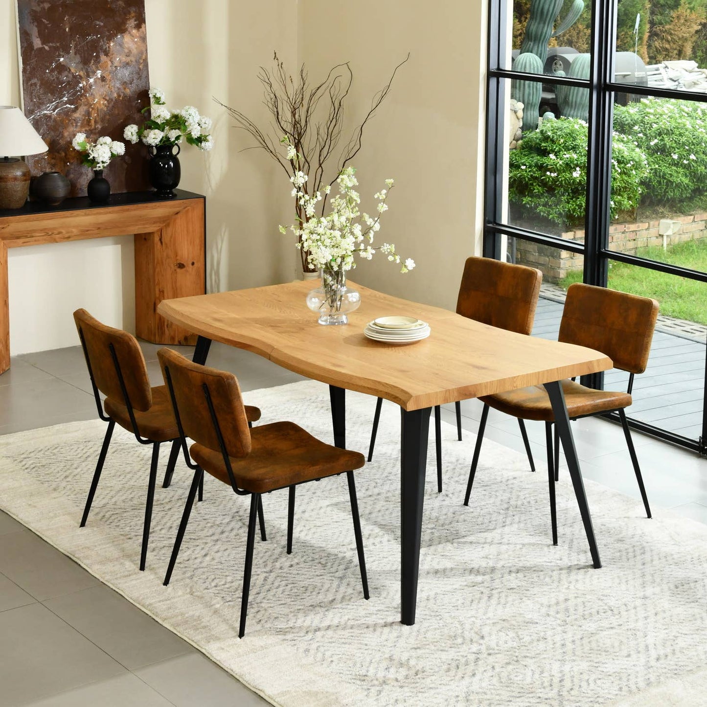 5-Piece Dining Set-63" Wave-Edge Table and Chair Options