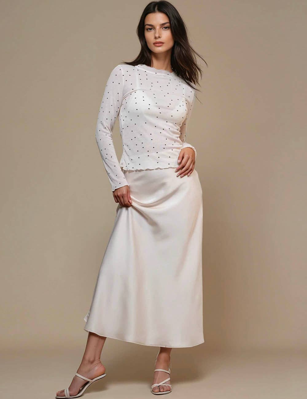 Ladies Dot Print See Sheer Layring Top SKT50744