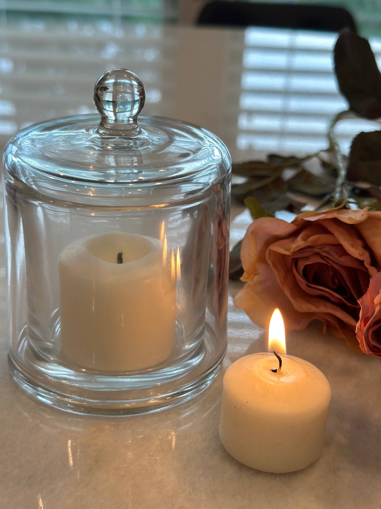 Glass Candle Holder With Glass Cover