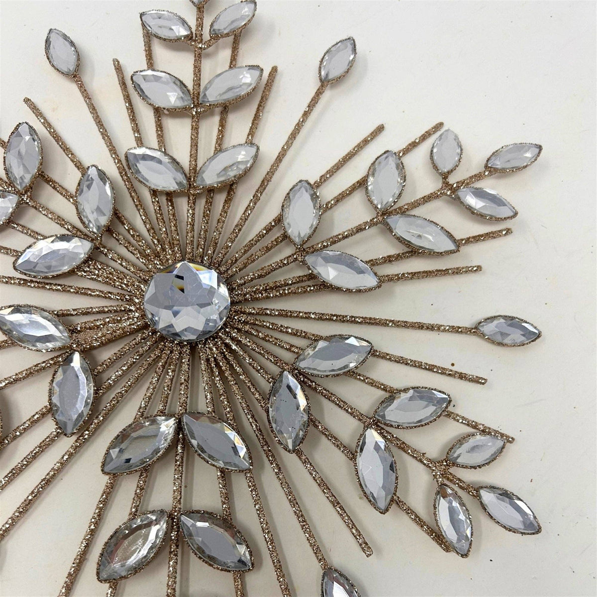 Jeweled Metal Glittered Snowflake Orn. 9.5" - Champagne