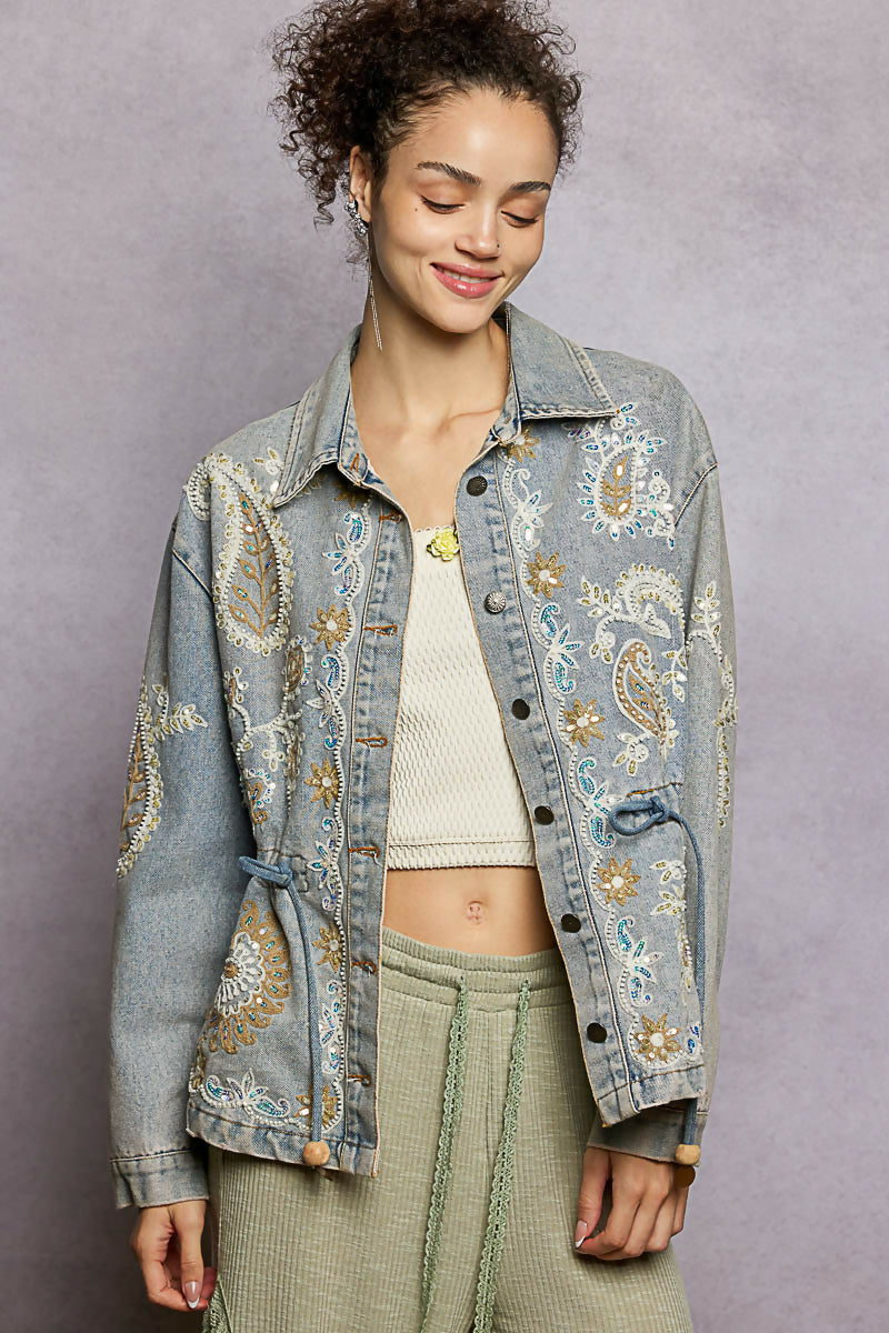 Embroidery Roomy Fit Denim Jacket