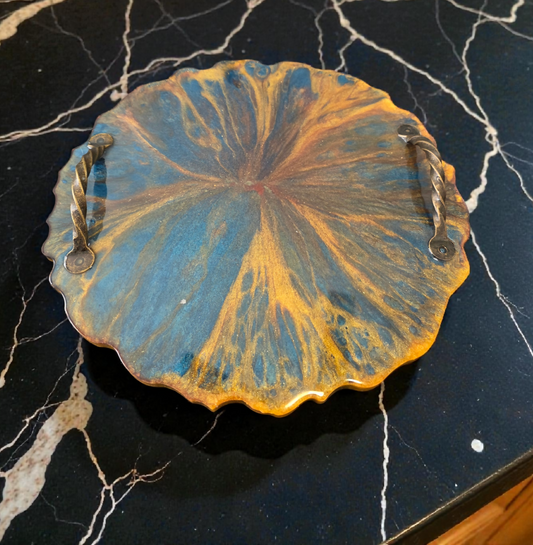 Handmade Abstract 13 in Round Resin Tray(Food Safe)