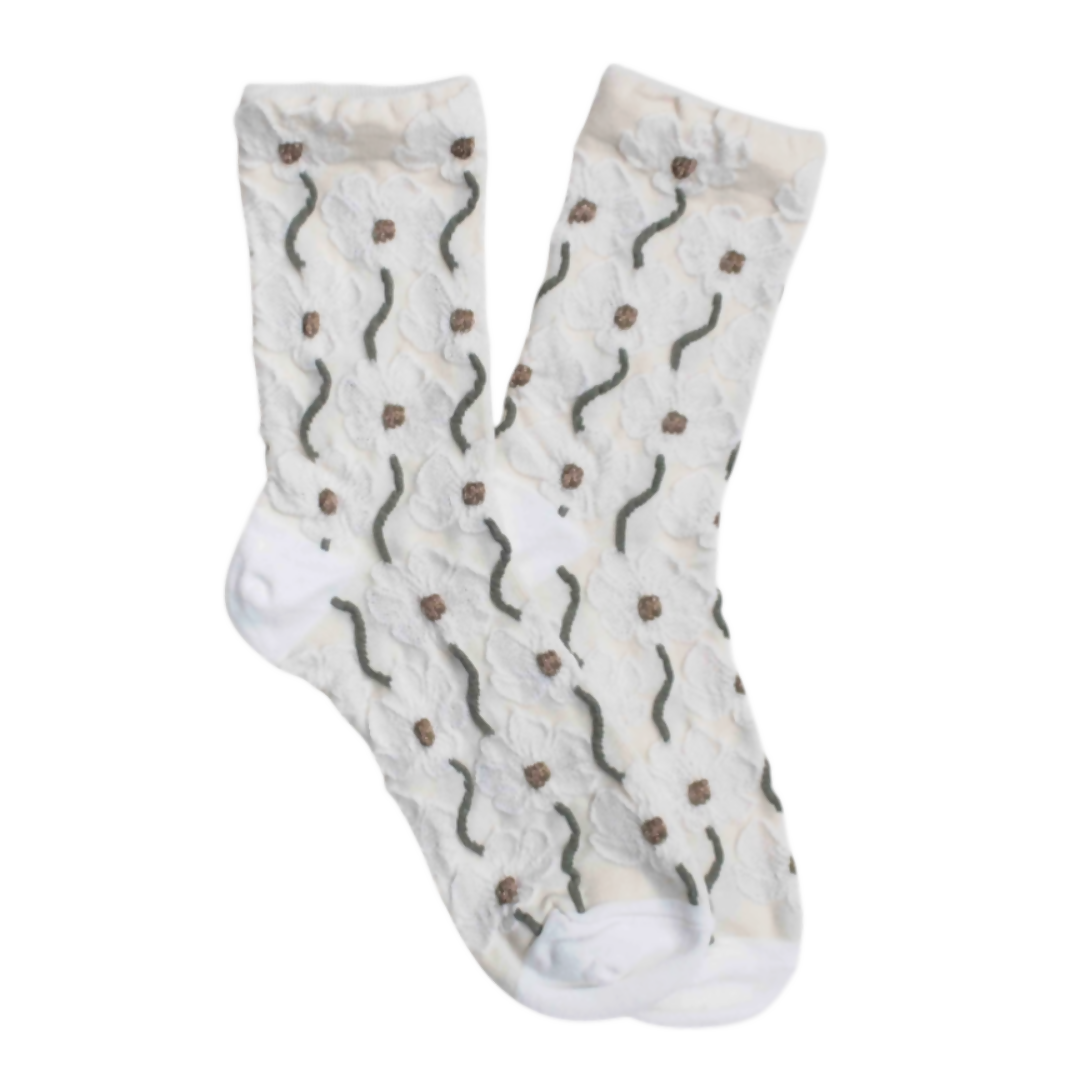 CREAM FLORAL SOCKS