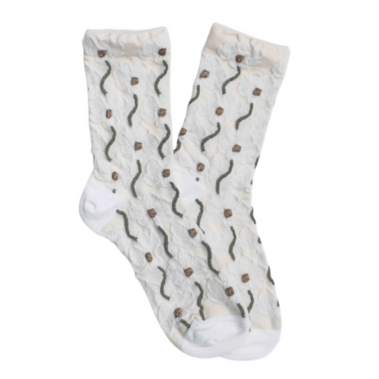 CREAM FLORAL SOCKS