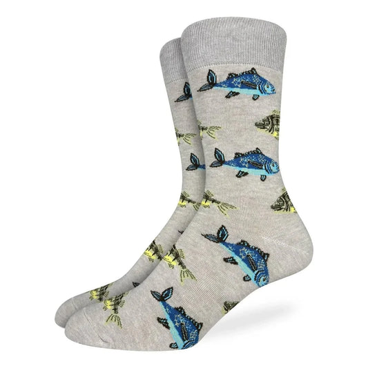 Mens Big and Tall Fish Socks Gray